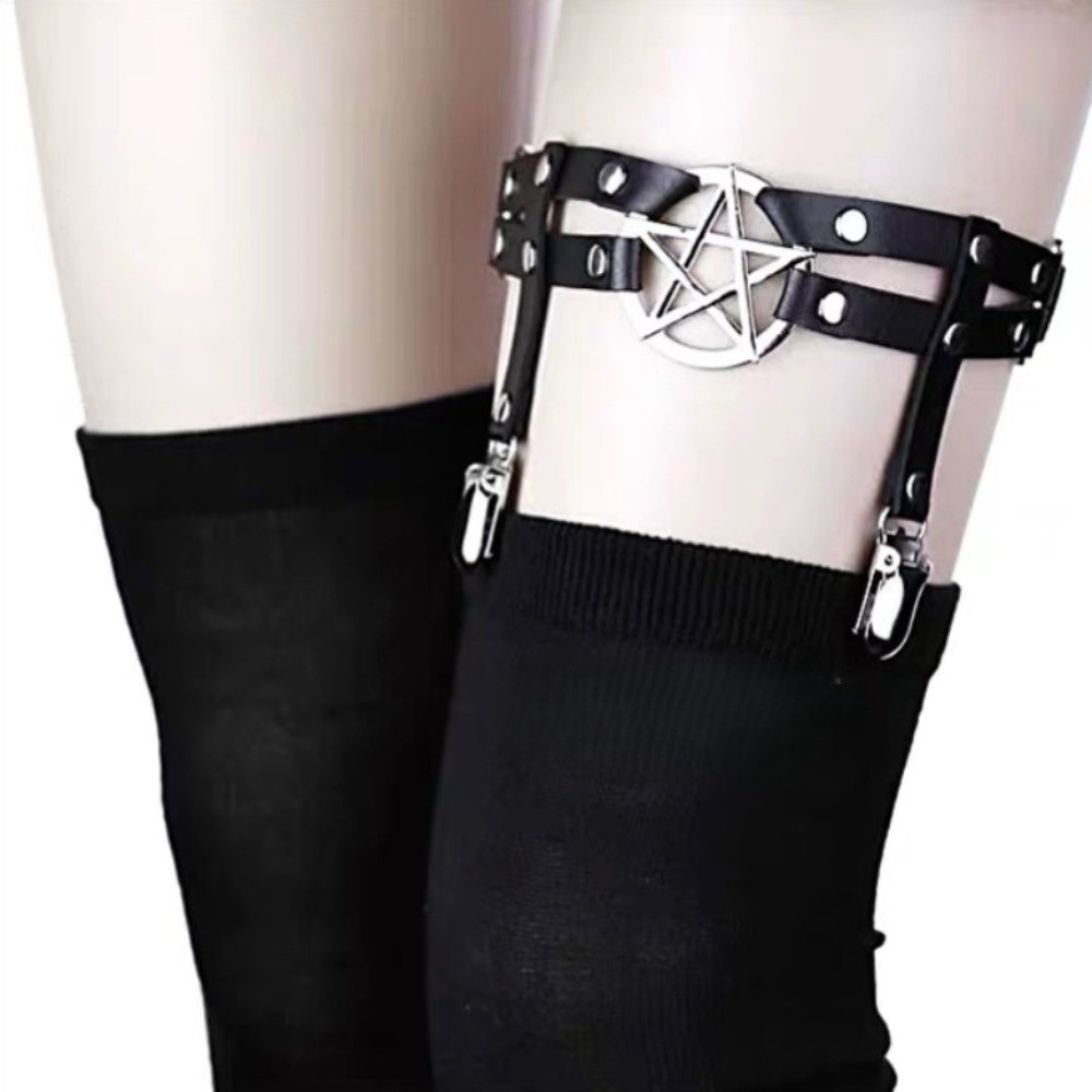 Leather Work Harness - Serin Ayarlanabilir Pentagram Bacak Askısı Punk