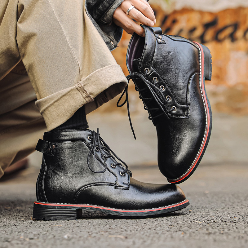 Leather Work Fabric - Lüks Retro Yüksek Erkek Deri Ayakkabıları,