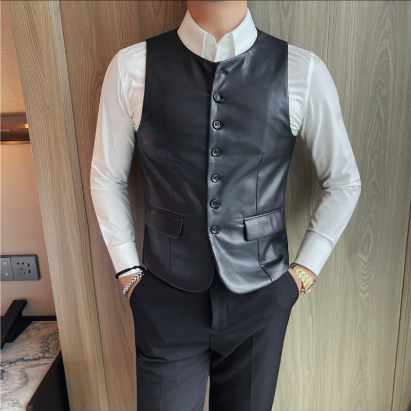 Leather Work Vest For Men - 2025 Sonbahar Erkek Günlük Deri Yelek