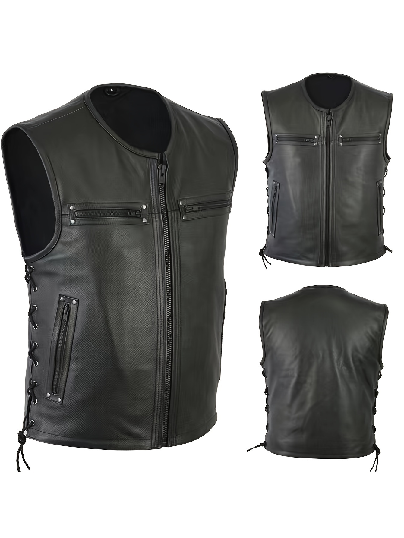 Erkekler Düz Renk Yelek Motosi - Leather Work Vest For Men incelemesi ve fiyatı