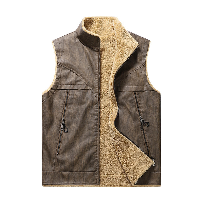 Sonbahar ve Kış Yeni Peluş PU  - Leather Work Vest For Men incelemesi ve fiyatı